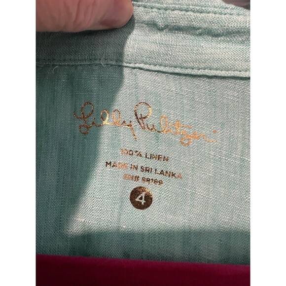 Lily Pulitzer Deanna Linen Popover Resort Collared Green Button Up Size 4 - Picture 5 of 7